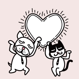 Momo and Ashi holding a heart illustration